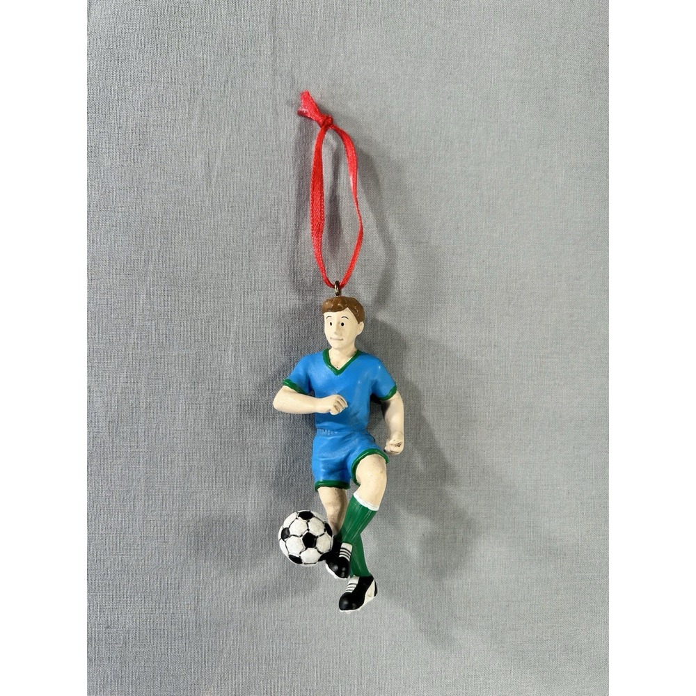 Vintage Christmas Ornament hand-painted resin boy soccer player 4"